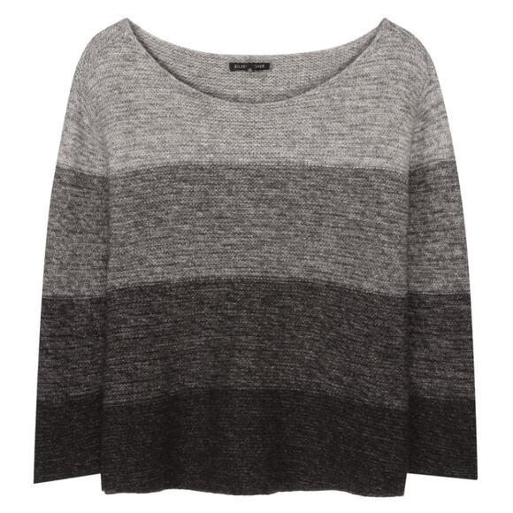 Eileen Fisher Gray Black Supersoft Yak & Merino Heatherblock Pullover Size Large - Picture 2 of 9